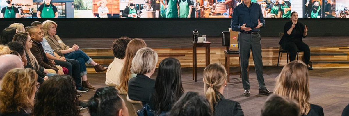 Starbucks CEO Howard Schultz speaks at a town hall