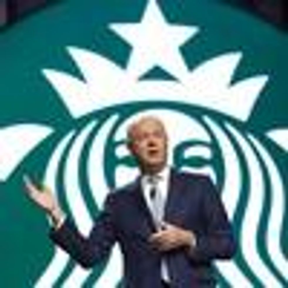 Starbucks CEO Kevin Johnson speaks to shareholders