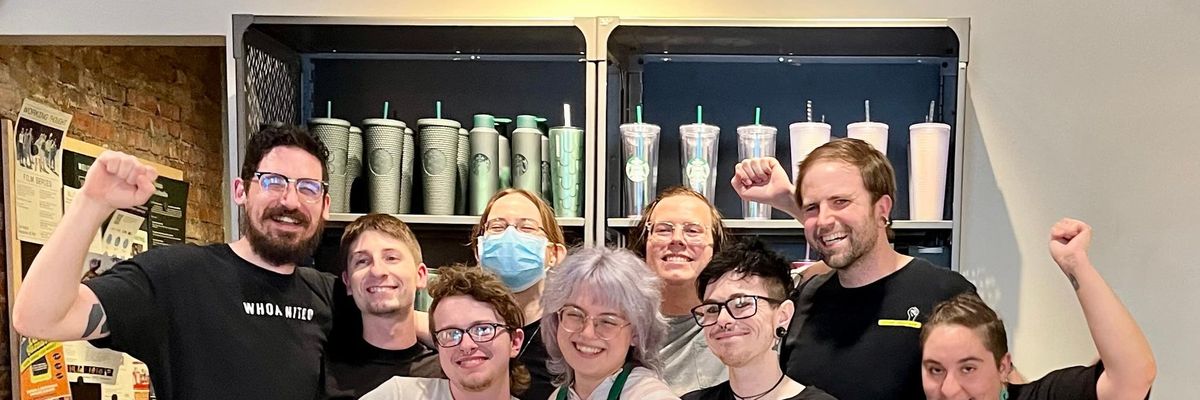 Starbucks workers in Pittsburgh celebrate