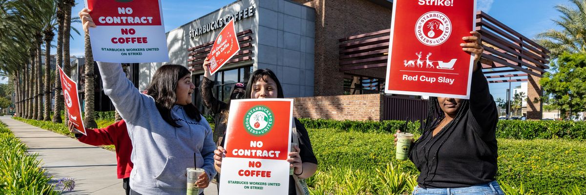 Starbucks workers on strike in California
