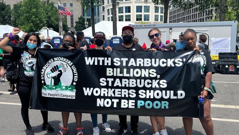 Starbucks Workers United members protest