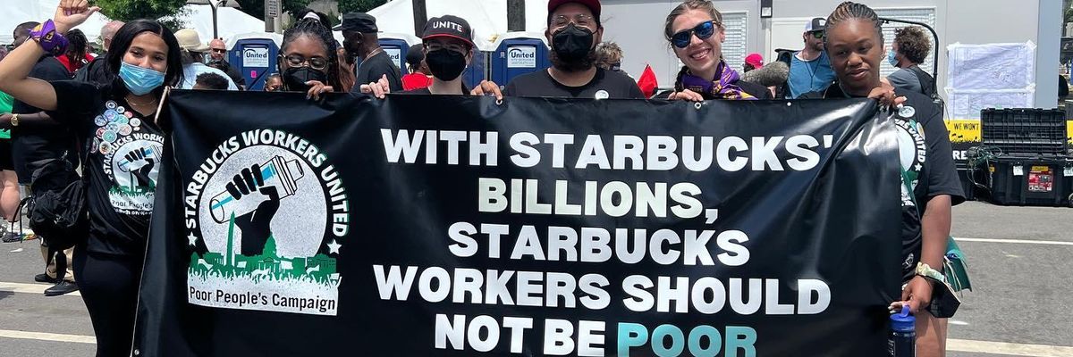 Starbucks Workers United members protest