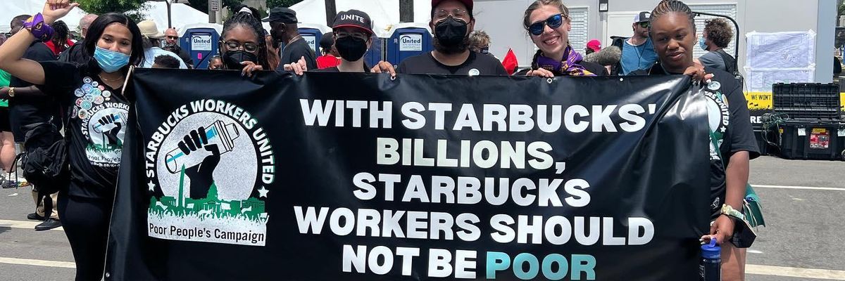 Starbucks Workers United members protest