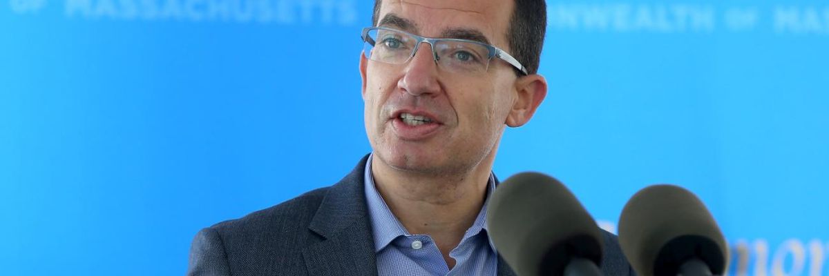 Stephane Bancel, CEO of Moderna, speaks to the media