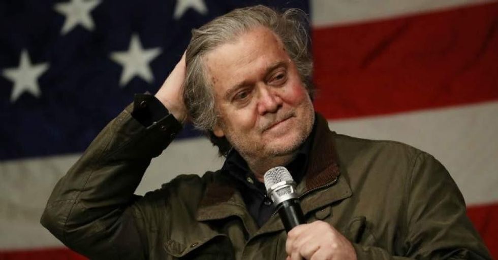 Steve Bannon speaks before introducing Republican Senatorial candidate Roy Moore during a campaign event at Oak Hollow Farm on December 5, 2017 in Fairhope, Alabama. (Photo: Joe Raedle/Getty Images)