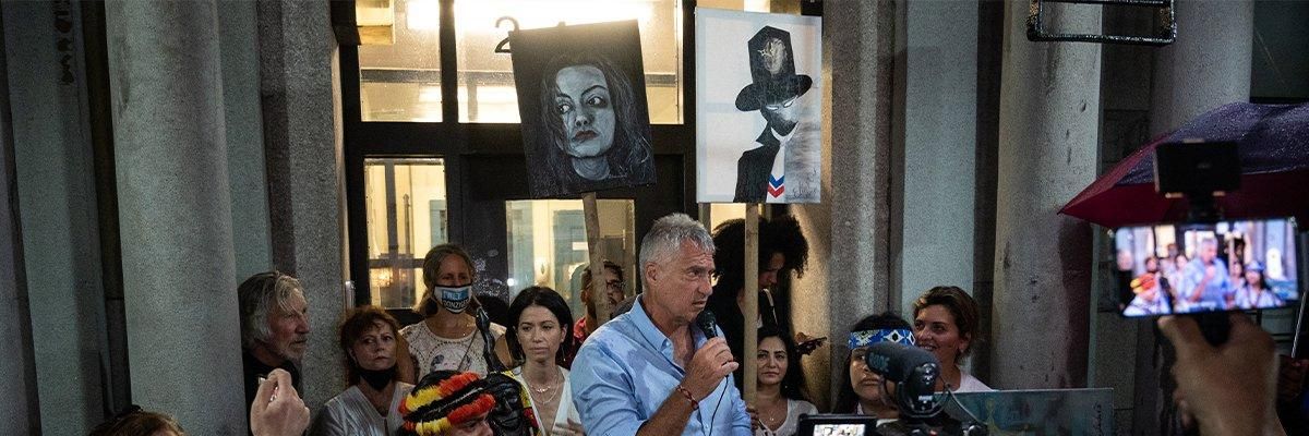 Steven Donziger, who has spent nearly two years on house arrest as a result of Chevron's retaliatory prosecution of him in the wake of his legal team's 2013 courtroom victory over the oil giant, spoke at a rally for his freedom outside his New York City apartment on July 6, 2021. (Photo: Steven Donziger via Twitter)