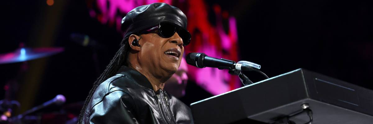Stevie Wonder performs at FIREAID