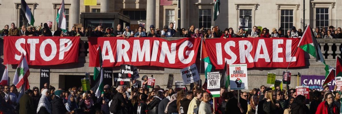 "Stop Arming Israel" banner at London protest