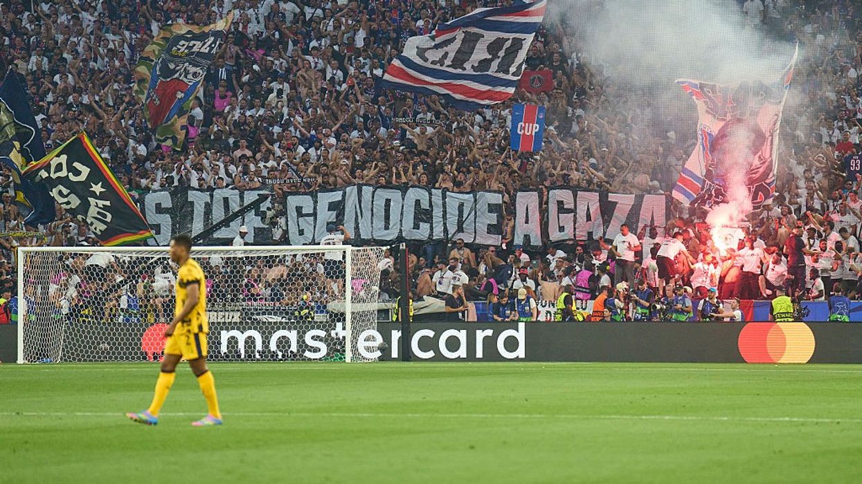 'Stop Genocide in Gaza' sign reads at PSG vs FC Milan game in Munich 2025