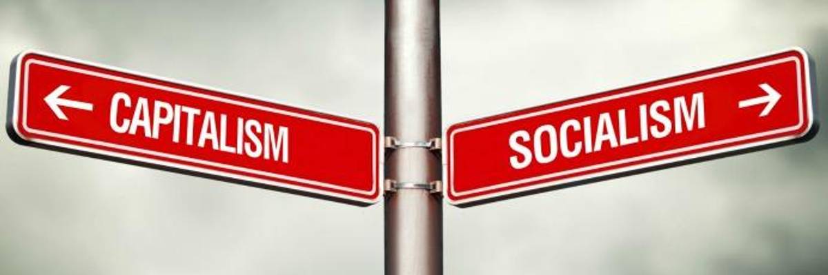 street sign showing Capitalism and Socialism