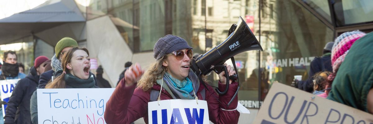 Striking faculty at the New School