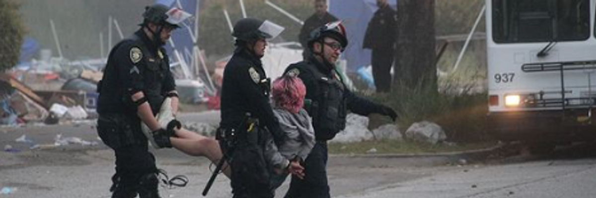 Student arrested at UCSC encampment.