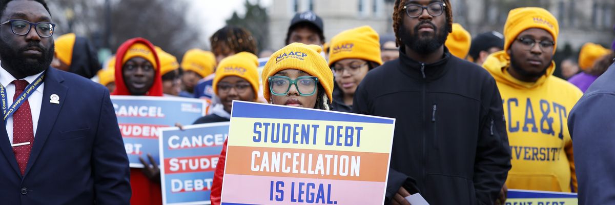 Student Loan Borrowers And Advocates Gather For The People's Rally To Cancel Student Debt During The Supreme Court Hearings On Student Debt Relief