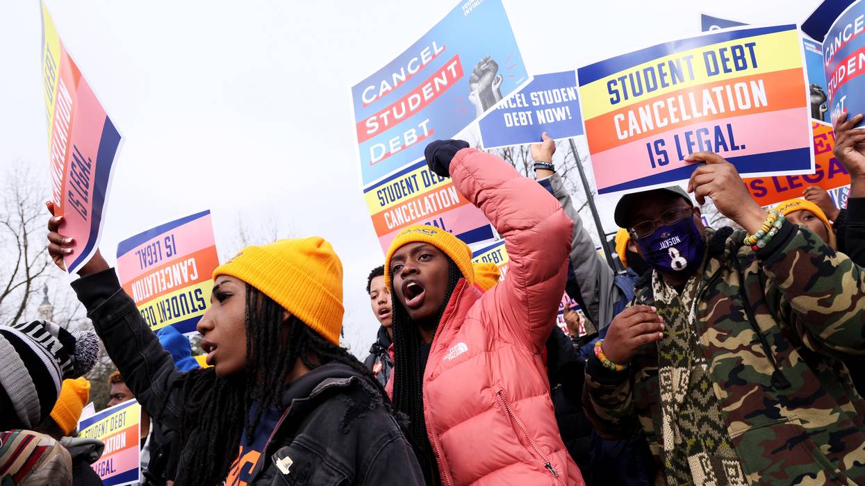 Student loan borrowers and advocates rally outside of the Supreme Court