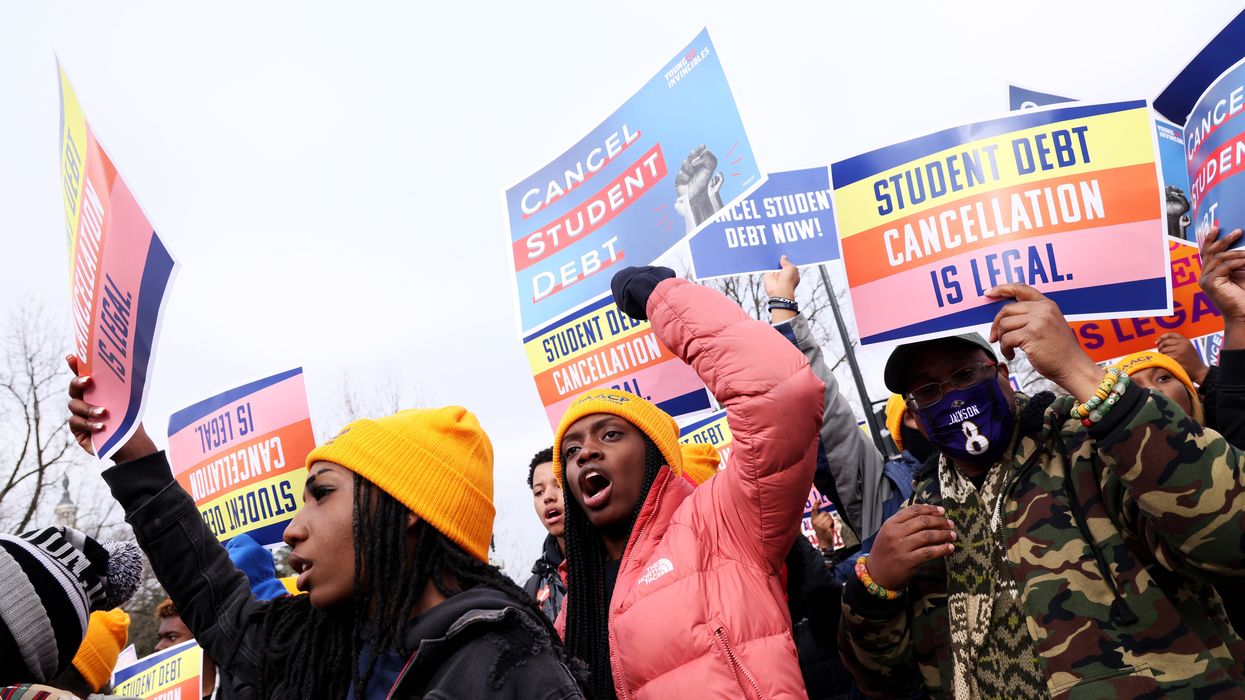 Student loan borrowers and advocates rally outside of the Supreme Court