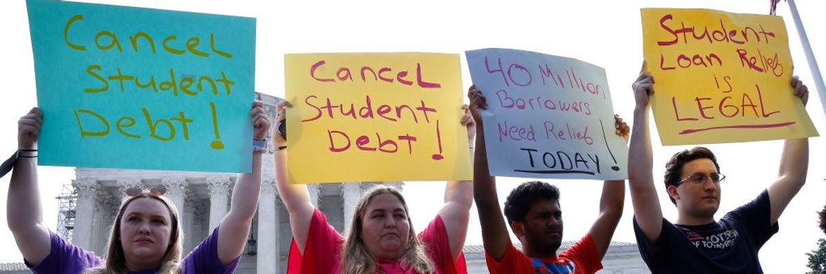 Student loan borrowers protest.