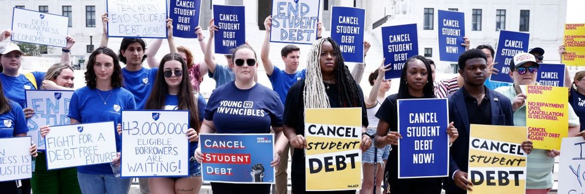 Student loan borrowers protest.