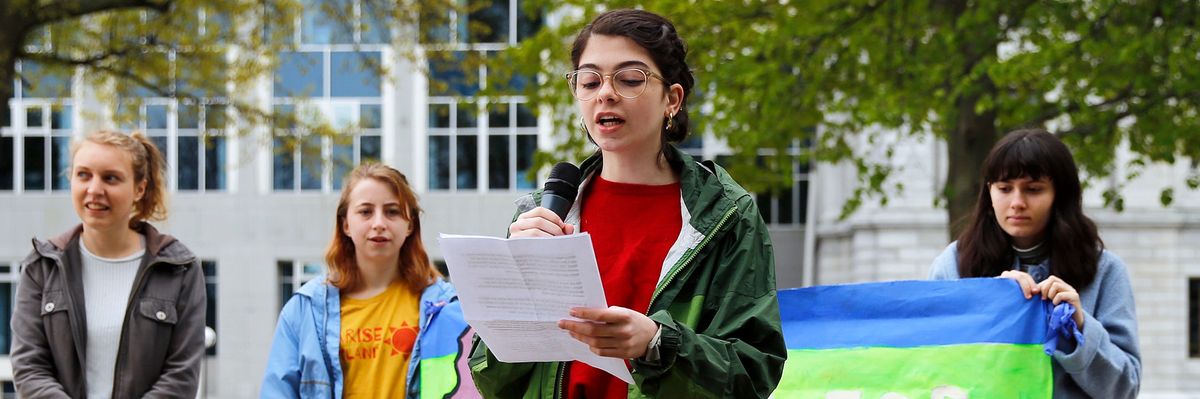 Student speaks at press conference on youth climate case