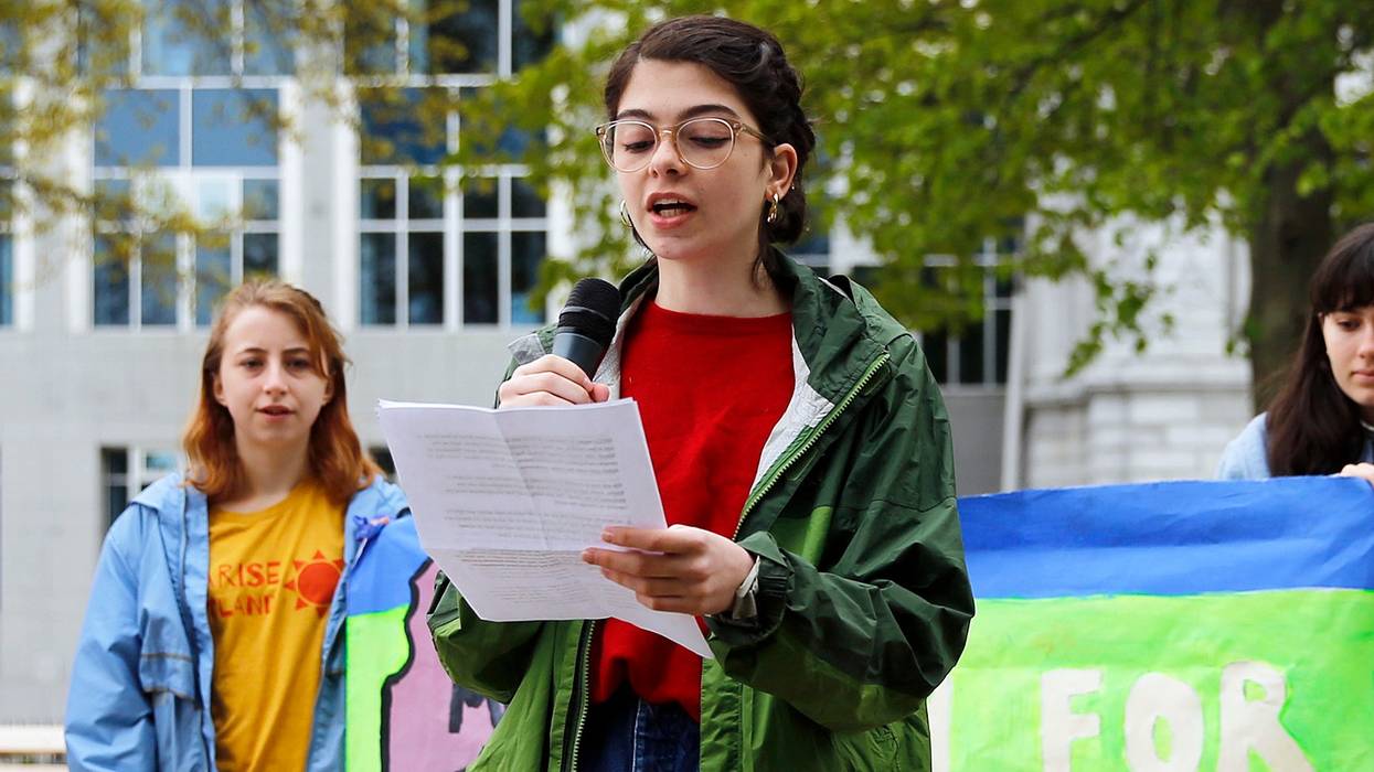 Student speaks at press conference on youth climate case