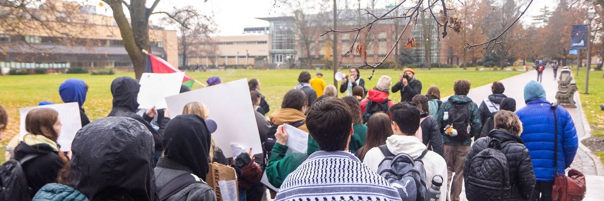 Student walkout at Gonzaga for Palestine.