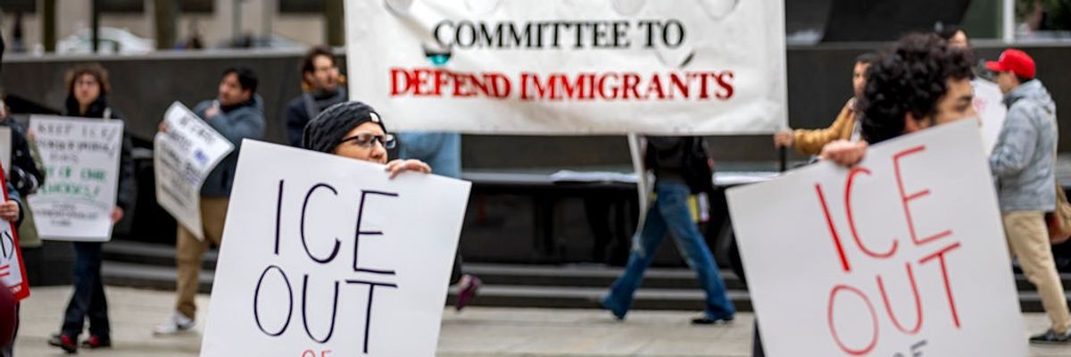 Students and faculty from the City University of New York hold a rally supporting international students