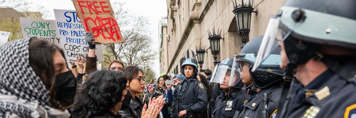 Students and pro-Palestinian activists face police