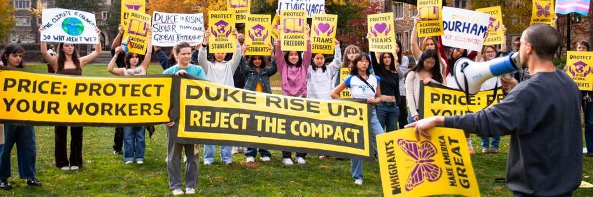 Students at Duke University in Durham, North Carolina joined nationwide protests against President Donald Trump's attacks on higher education
