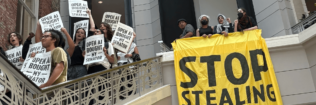 Students protest outside OpenAI's new lobbying office