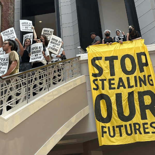 Students protest outside OpenAI's new lobbying office