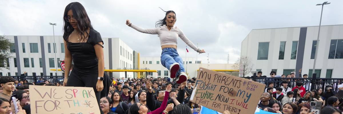 Students stage a walkout to protest ICE.