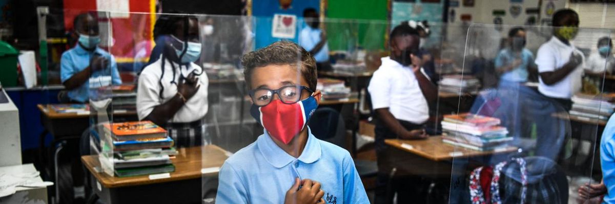 Students wear face coverings at a school in Florida.