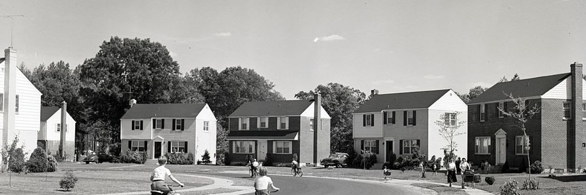 Suburban American street circa 1960.