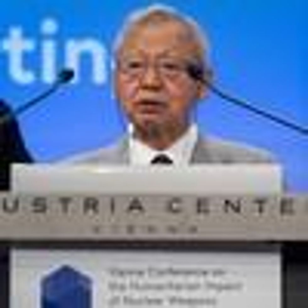 Suechi Kido, an 82-year-old survivor of the U.S. atomic bombing of Nagasaki, speaks during the 2022 Vienna Conference on the Humanitarian Impact of Nuclear Weapons in Vienna on June 20, 2022.