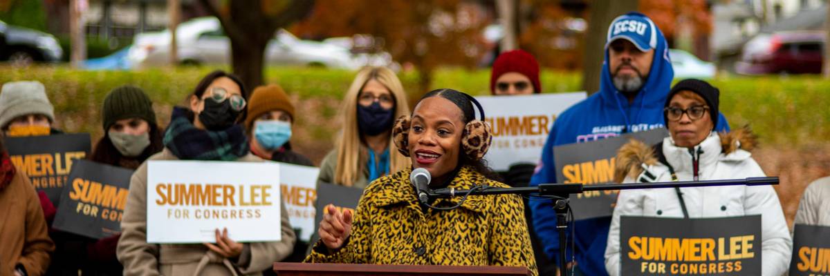 Summer Lee at a rally with supporters