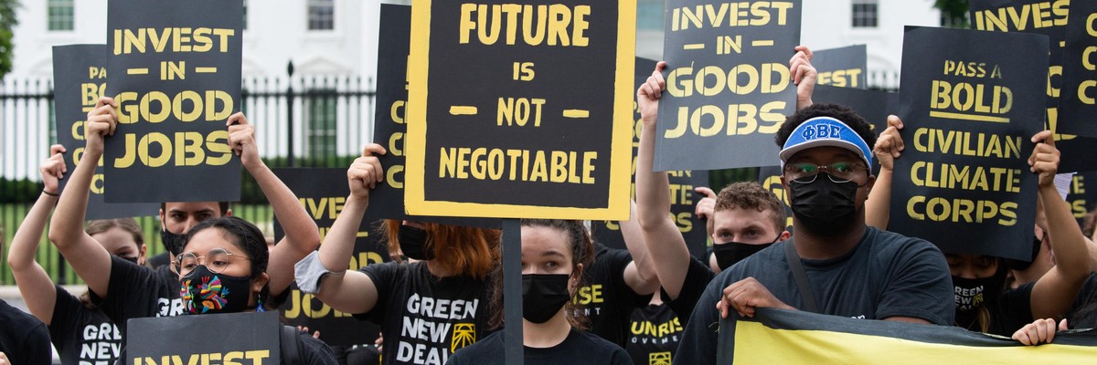 Sunrise Movement activists protest in front of the White House