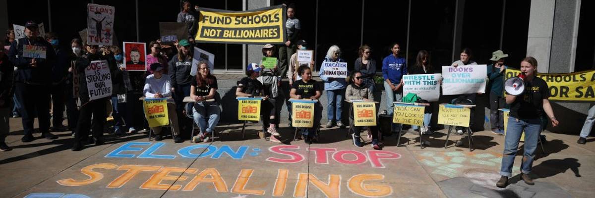 Sunrise Movement leads a protest against Trump-Musk attacks on the Department of Education