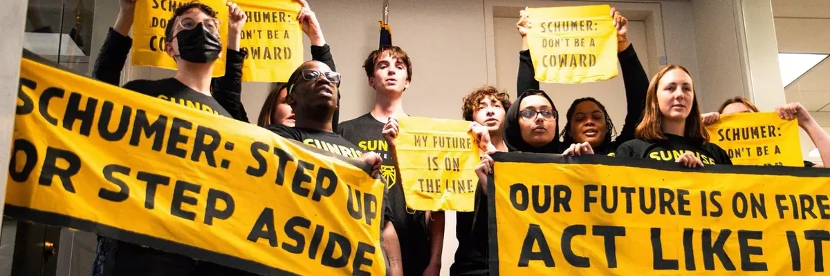 Sunrise Movement protesters demonstrate against Chuck Schumer