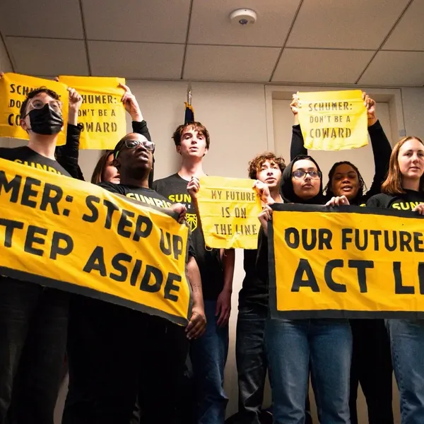Sunrise Movement protesters demonstrate against Chuck Schumer