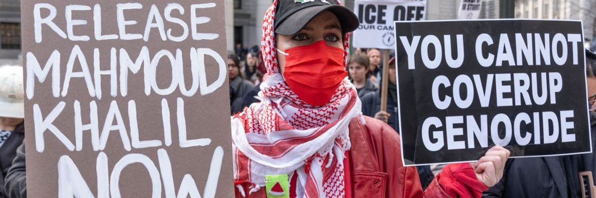 supporter of Mahmoud Khalil rally in New York