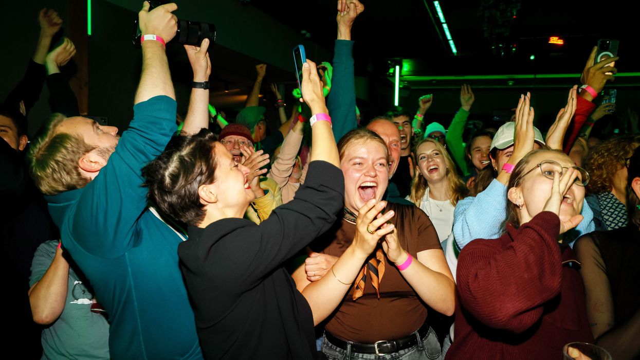 Supporters celebrate win for Hamburg climate referendum.