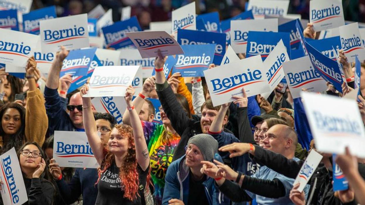 Supporters cheer for Democratic presidential hopeful Sen. Bernie Sanders (I-Vt.) at a campaign rally in Minneapolis, Minnesota on November 3, 2019