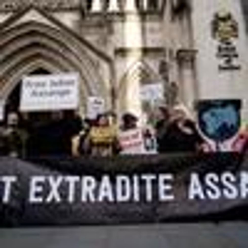 Supporters of Julian Assange gather outside of a British court
