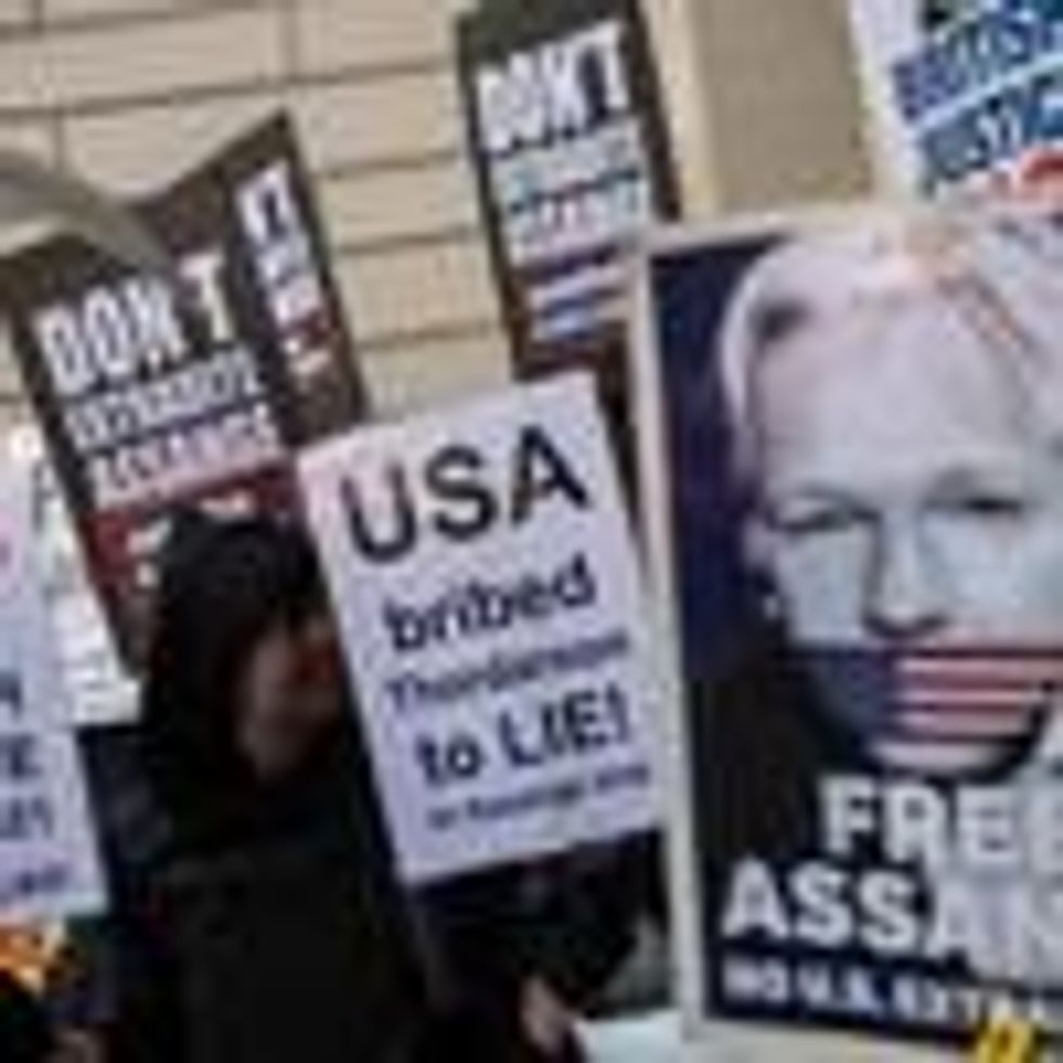 Supporters of Julian Assange rally outside of a court hearing in London