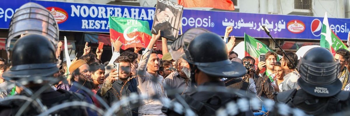 Supporters of Khan's Pakistan Tehreek-e-Insaf (PTI) party