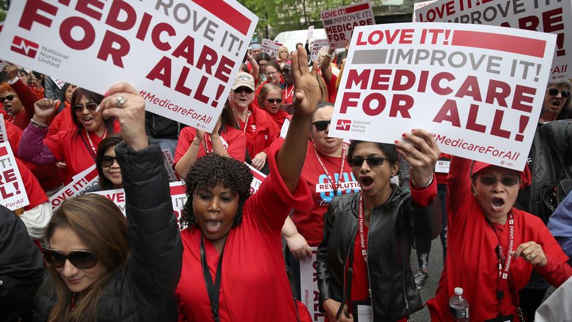 Supporters of Medicare for All protest outside PhRMA headquarters