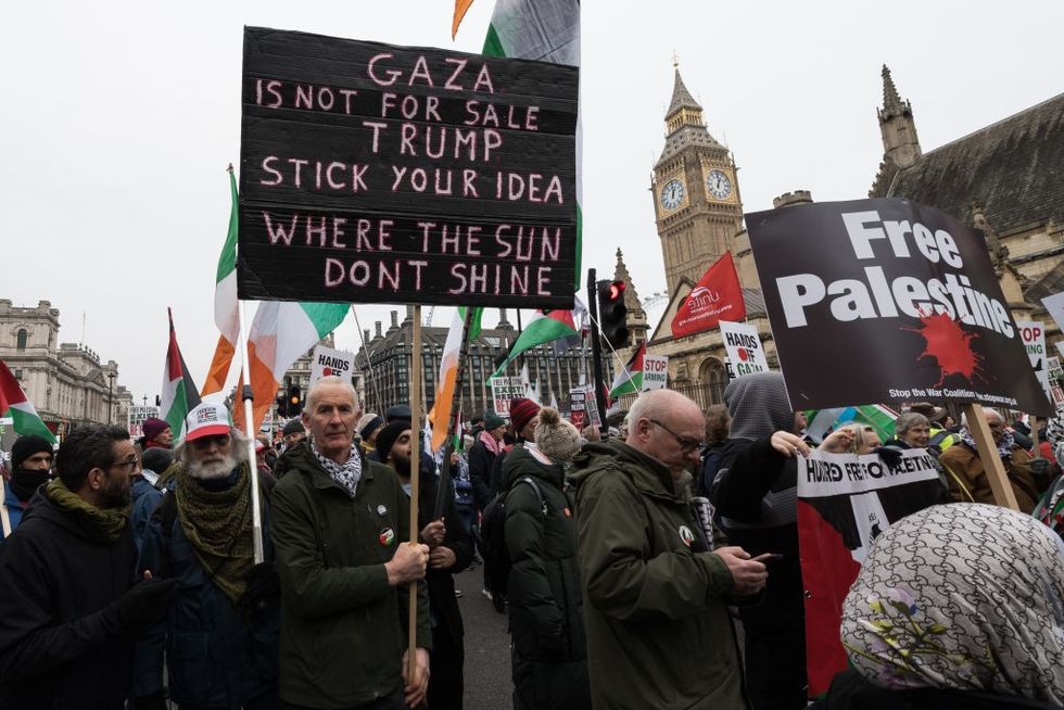 Supporters of Palestinian rights march in London