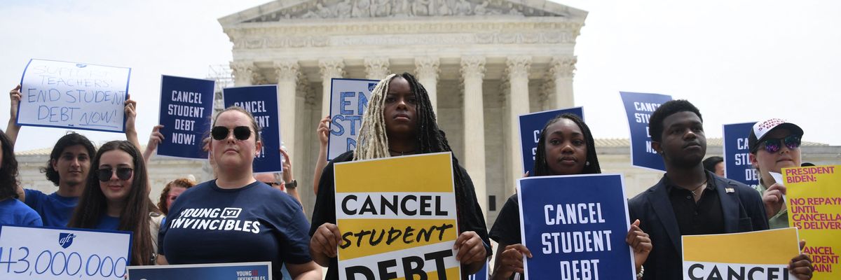 Supporters of student debt cancellation demonstrate outside the U.S. Supreme Court