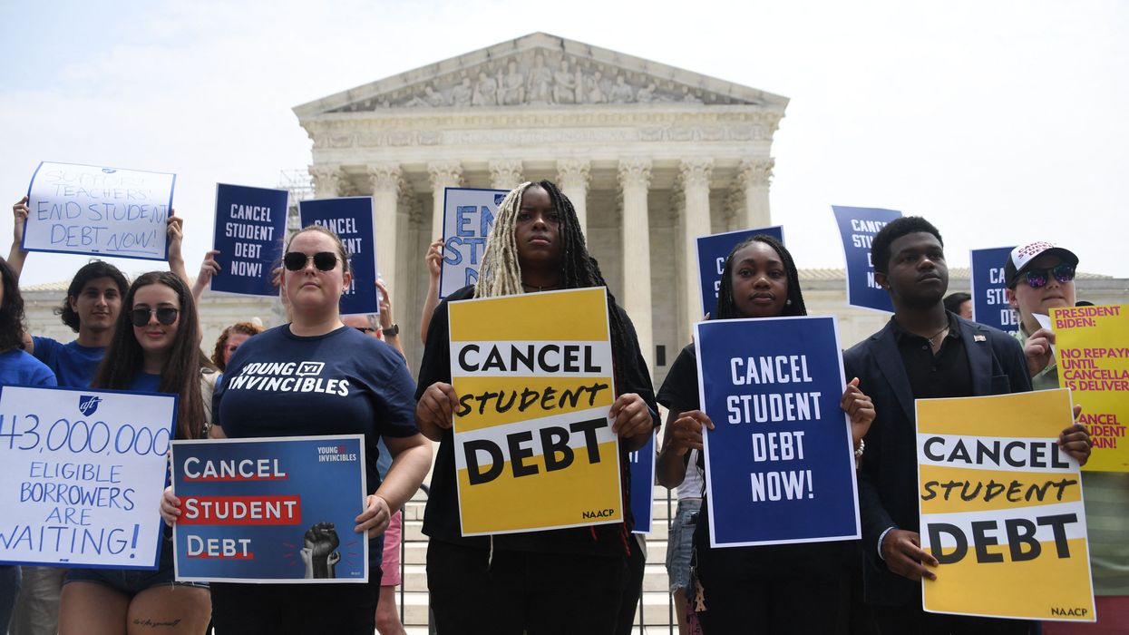 Supporters of student debt cancellation demonstrate outside the U.S. Supreme Court