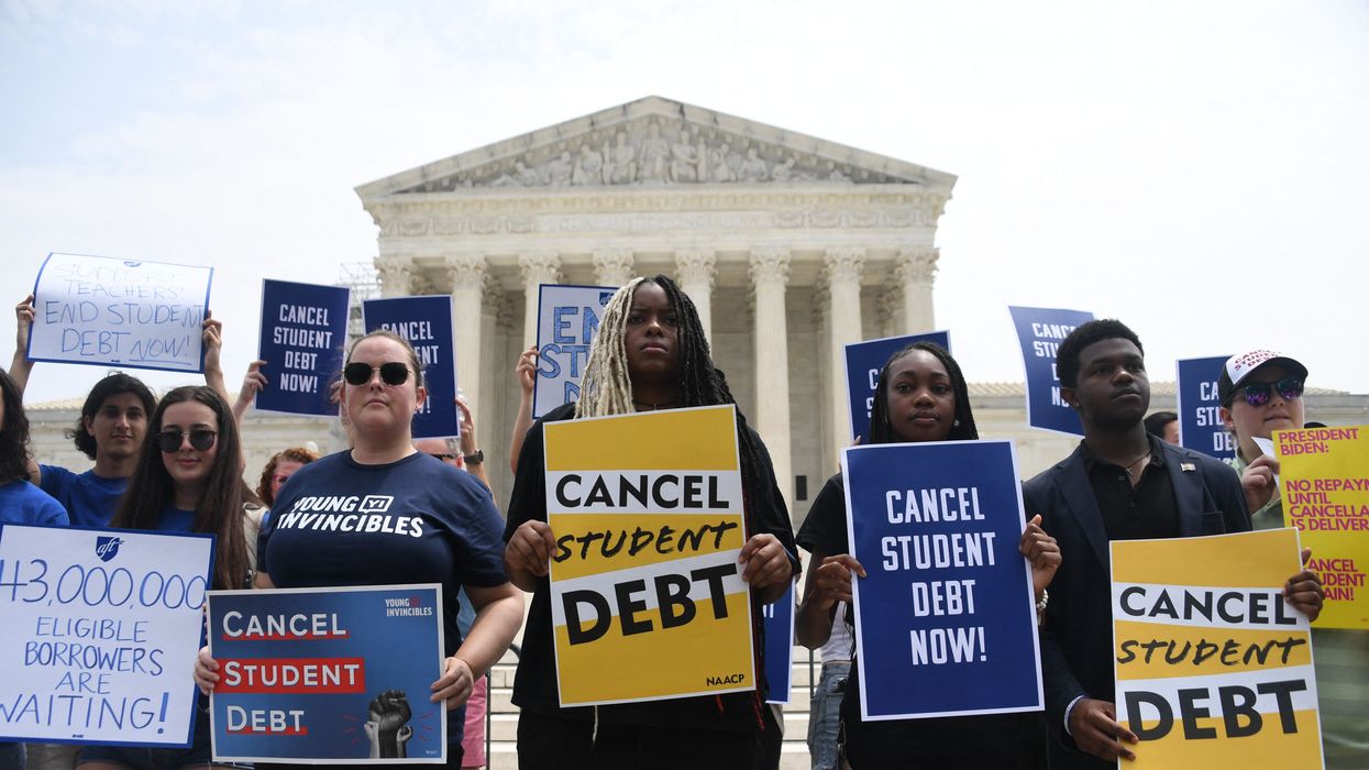 Supporters of student debt cancellation demonstrate outside the U.S. Supreme Court