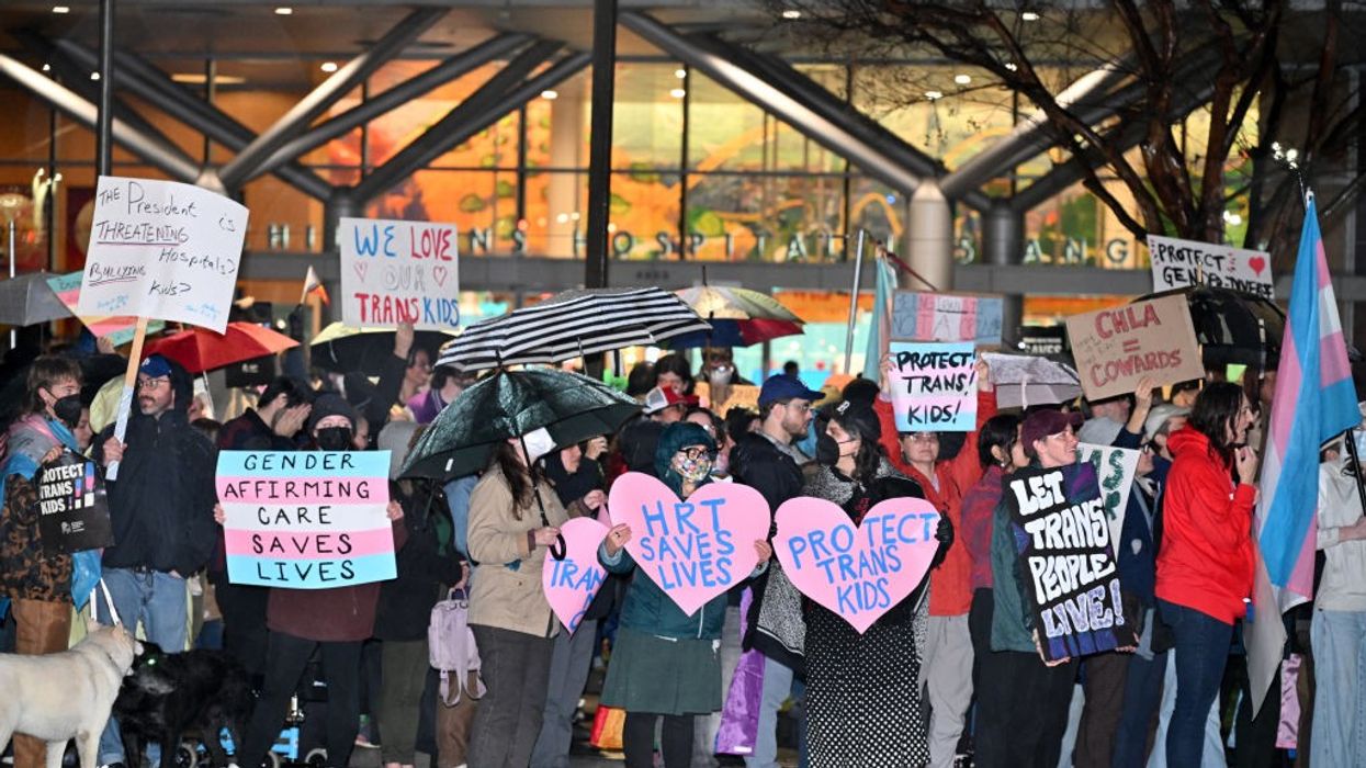 Supporters of trangender youth rally outside Children's Hospital Los Angeles